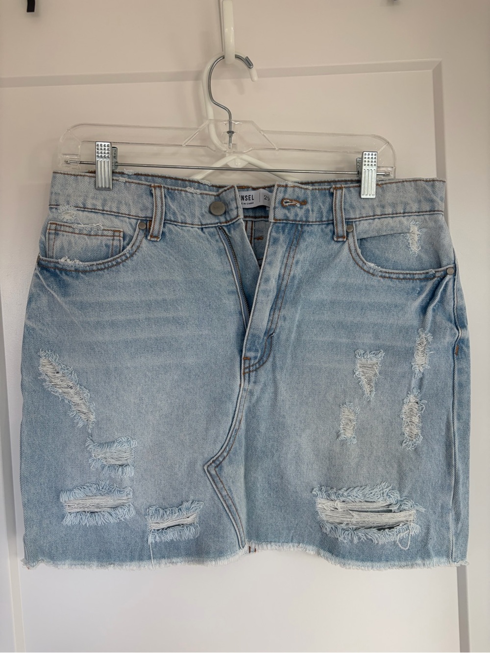 Tinsel Light Blue Distressed Denim Mini Skirt